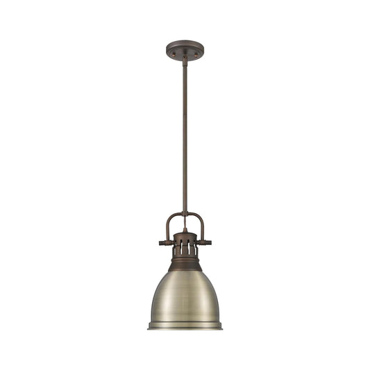 Golden Lighting Duncan 9in 1-Light Pendant | Farmhouse Rubbed Bronze and Aged Brass Steel | Kitchen Island & Dining Room | Model 3604-S RBZ-AB