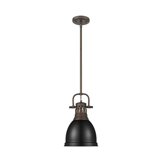 Golden Lighting Duncan 9in 1-Light Rod Pendant | Farmhouse Rubbed Bronze and Black Steel | Kitchen Island & Dining Room | Model 3604-S RBZ-BK