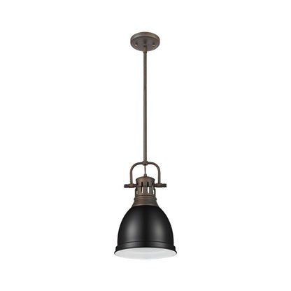 Golden Lighting Duncan 9in 1-Light Rod Pendant | Farmhouse Rubbed Bronze and Matte Black Steel | Kitchen & Dining Room | Model 3604-S RBZ-BLK