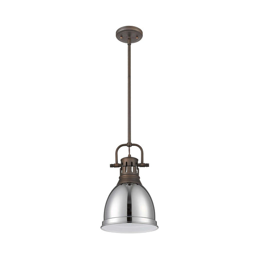 Golden Lighting Duncan 9in 1-Light Rod Pendant | Farmhouse Rubbed Bronze and Chrome Steel | Kitchen & Dining Room | Model 3604-S RBZ-CH