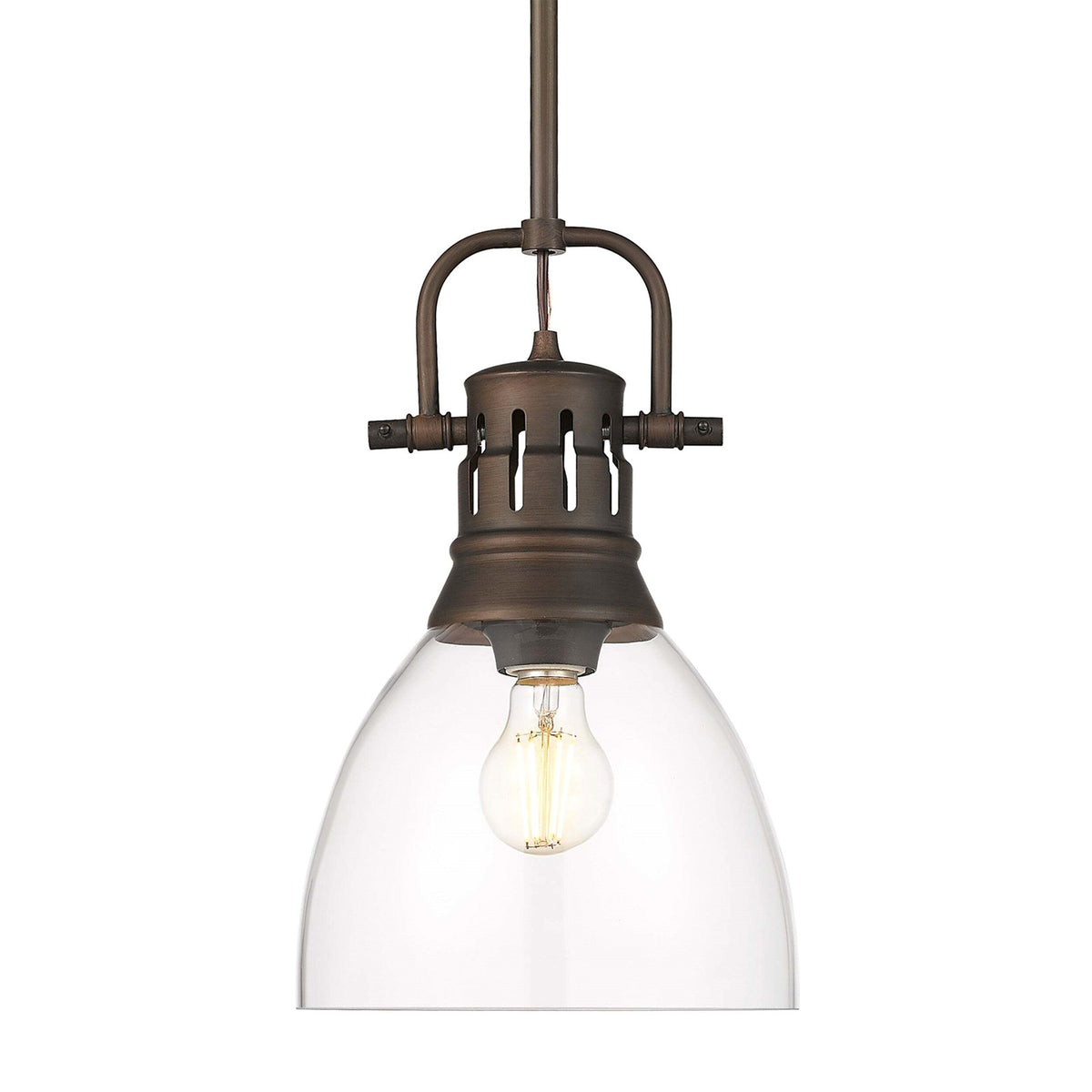 Golden Lighting Duncan 9in 1-Light Rod Pendant | Country Farmhouse Rubbed Bronze and Clear Glass | Kitchen & Dining Room | Model 3604-S RBZ-CLR
