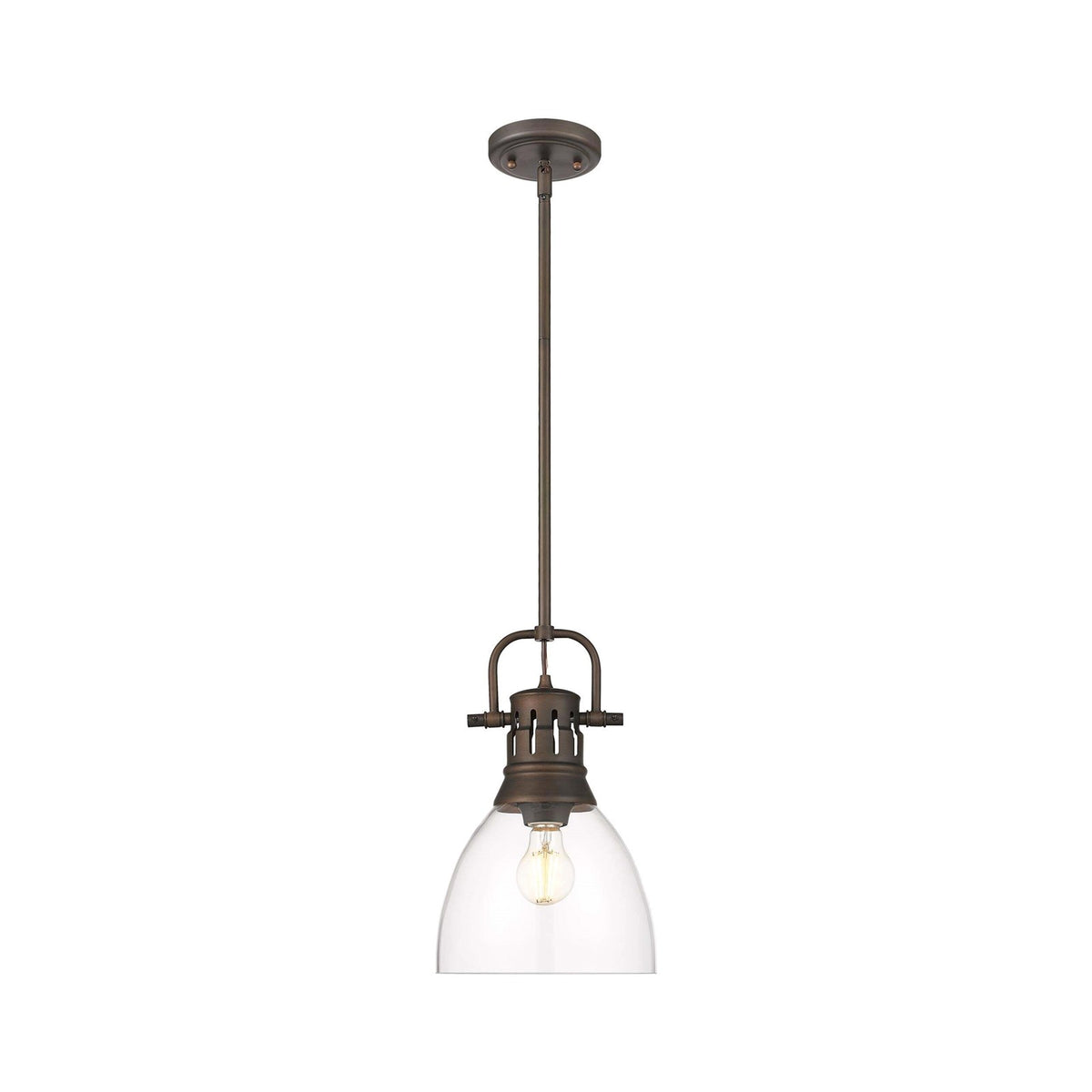 Golden Lighting Duncan 9in 1-Light Rod Pendant | Country Farmhouse Rubbed Bronze and Clear Glass | Kitchen & Dining Room | Model 3604-S RBZ-CLR