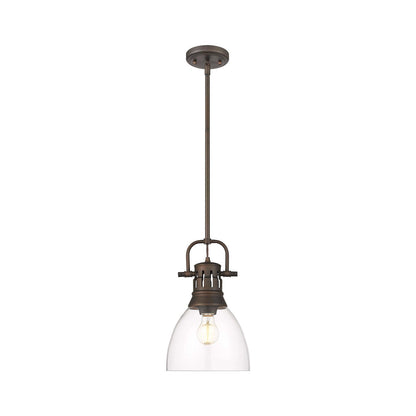 Golden Lighting Duncan 9in 1-Light Rod Pendant | Country Farmhouse Rubbed Bronze and Clear Glass | Kitchen & Dining Room | Model 3604-S RBZ-CLR