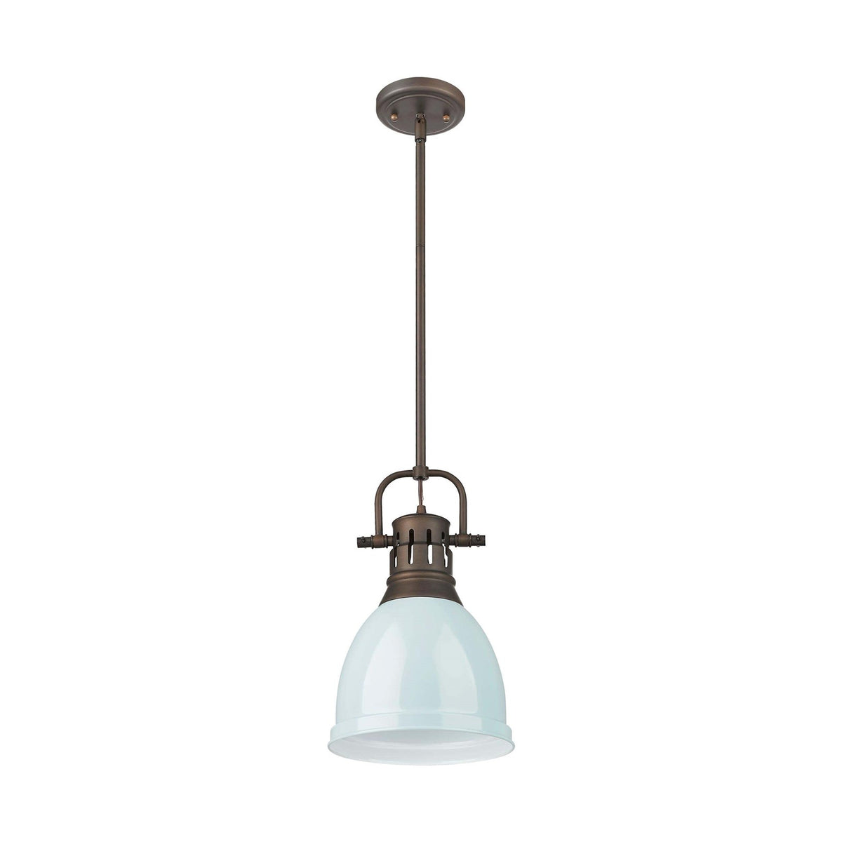Golden Lighting Duncan 9in 1-Light Pendant | Farmhouse Rubbed Bronze and Seafoam Steel | Kitchen & Dining Room | Model 3604-S RBZ-SF