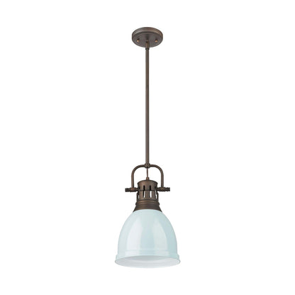 Golden Lighting Duncan 9in 1-Light Pendant | Farmhouse Rubbed Bronze and Seafoam Steel | Kitchen & Dining Room | Model 3604-S RBZ-SF