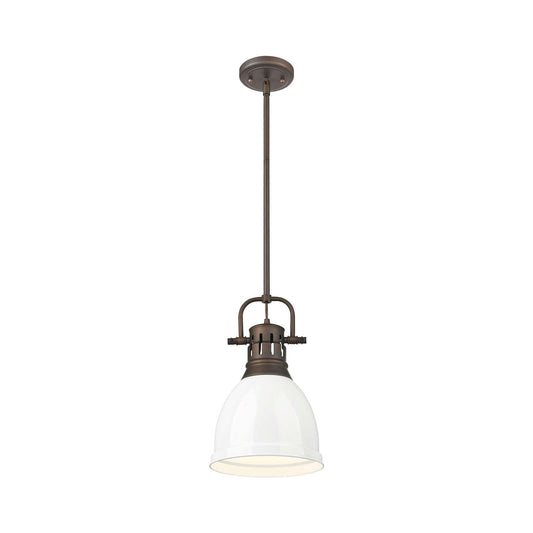 Golden Lighting Duncan 9in 1-Light Pendant | Farmhouse Rubbed Bronze and White Steel | Kitchen & Dining Room | Model 3604-S RBZ-WH