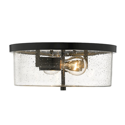Golden Lighting Rayne Flush Mount, Matte Black/Seeded Glass