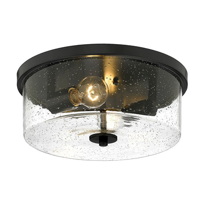 Golden Lighting Rayne Flush Mount, Matte Black/Seeded Glass