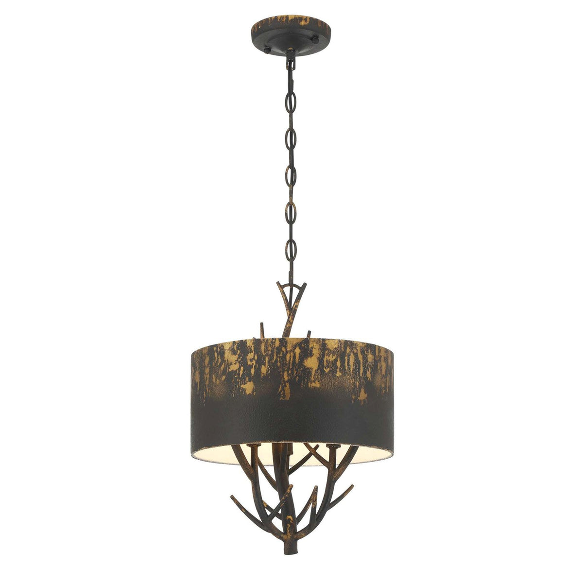 Golden Lighting Arboreal 13in 3-Light Pendant | Rustic Antique Black Iron and Steel | Kitchen & Dining Room | 13 x 13 x 17.38 in | Model 4500-3P ABI