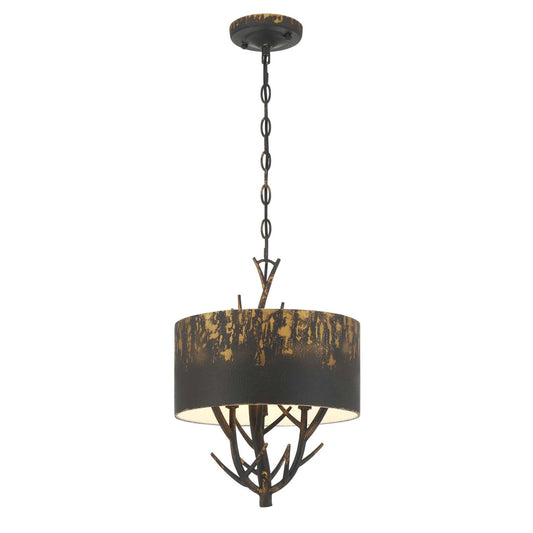 Golden Lighting Arboreal 13in 3-Light Pendant | Rustic Antique Black Iron and Steel | Kitchen & Dining Room | 13 x 13 x 17.38 in | Model 4500-3P ABI