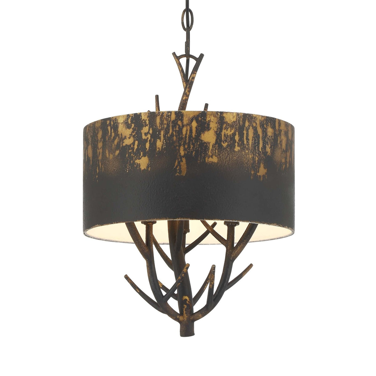 Golden Lighting Arboreal 13in 3-Light Pendant | Rustic Antique Black Iron and Steel | Kitchen & Dining Room | 13 x 13 x 17.38 in | Model 4500-3P ABI