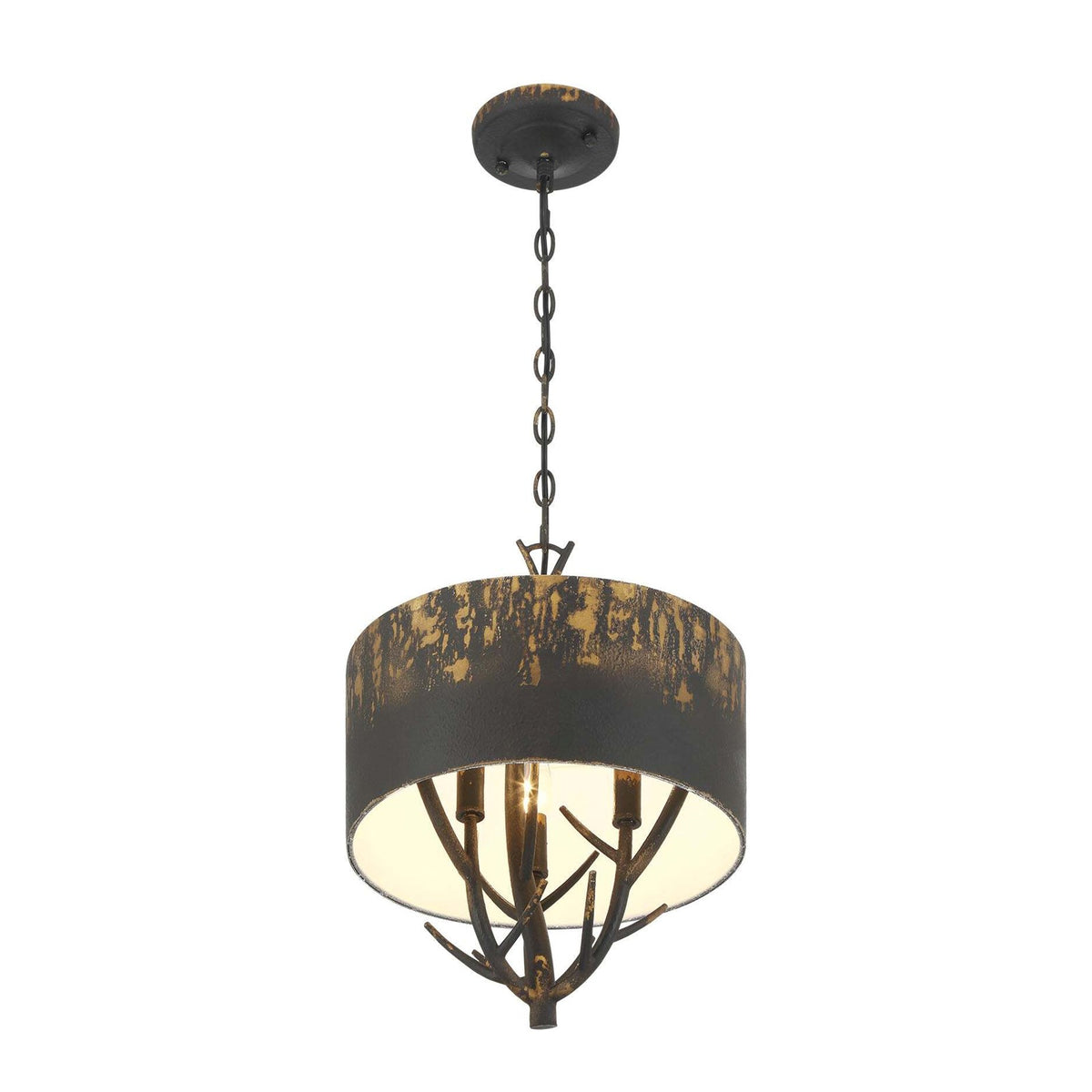 Golden Lighting Arboreal 13in 3-Light Pendant | Rustic Antique Black Iron and Steel | Kitchen & Dining Room | 13 x 13 x 17.38 in | Model 4500-3P ABI
