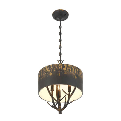 Golden Lighting Arboreal 13in 3-Light Pendant | Rustic Antique Black Iron and Steel | Kitchen & Dining Room | 13 x 13 x 17.38 in | Model 4500-3P ABI