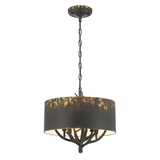 Golden Lighting Arboreal 4-Light Pendant | Rustic Antique Black Iron Steel | Kitchen & Dining Room | 15 x 14.13 in, Dry Rated | Model 4500-4P ABI
