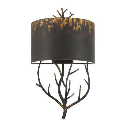 Golden Lighting Arboreal 16in 2-Light Wall Sconce | Rustic Antique Black Iron and Steel | Hallway & Stairway Accent Light | Model 4500-WSC ABI