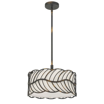 Golden Lighting Simbolo 15in 3-Light Pendant | Rustic Antique Black Iron and Ivory Linen | Kitchen Island & Dining Room | Model 4501-3P ABI