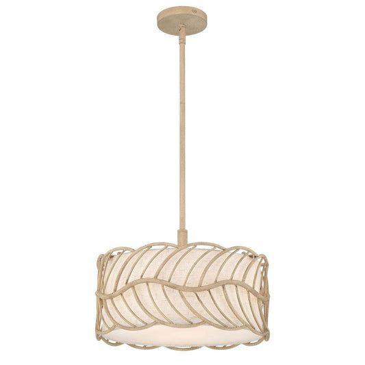 Golden Lighting Simbolo 15in 3-Light Pendant | Rustic Almond and Ivory Linen Fabric | Kitchen & Dining Room | 15 x 15 x 9.5 in | Model 4501-3P AM