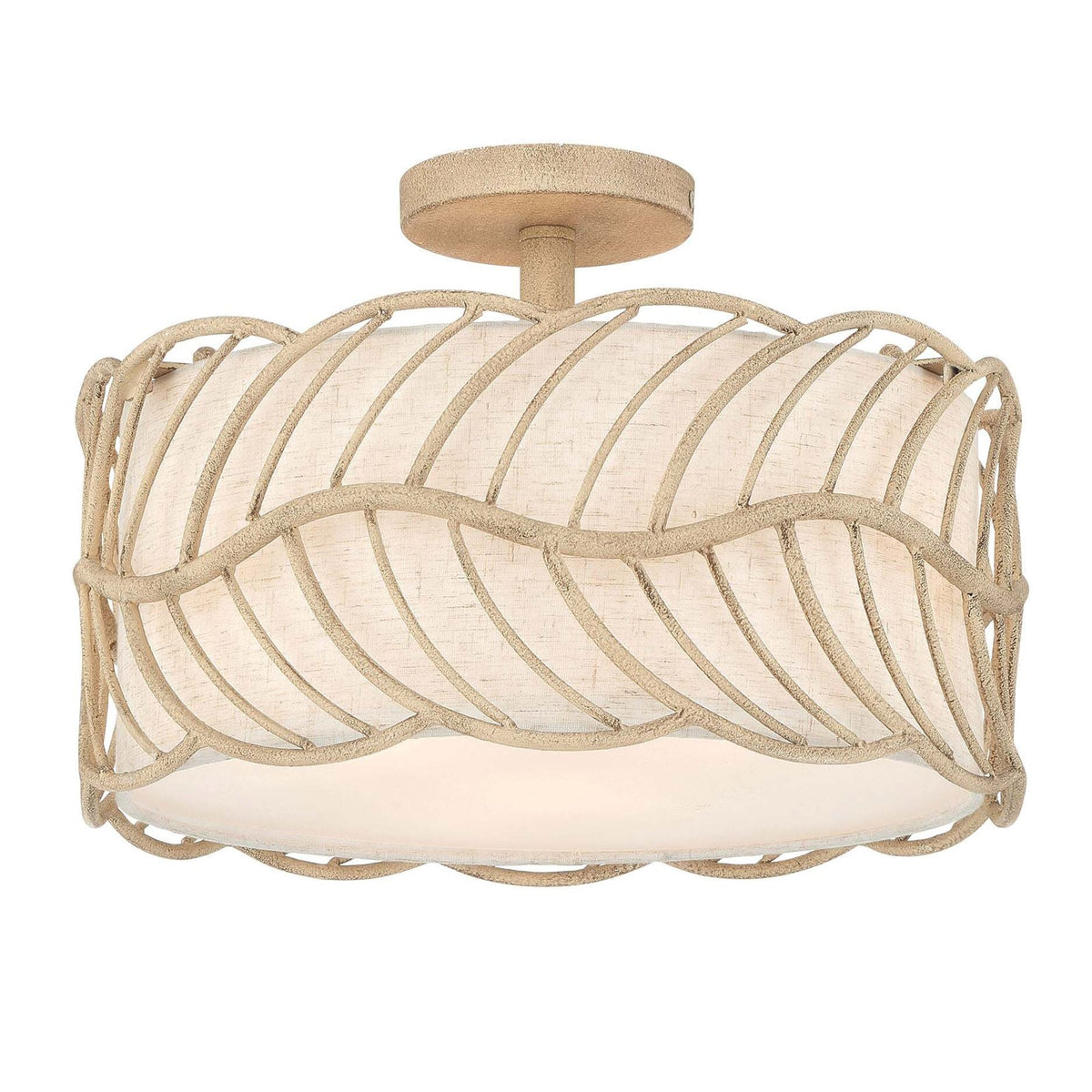 Golden Lighting Simbolo 3-Light Semi-Flush Mount | Rustic Almond Steel and Ivory Linen | Entryway & Bedroom | Model 4501-3SF AM