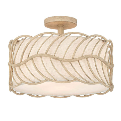 Golden Lighting Simbolo 3-Light Semi-Flush Mount | Rustic Almond Steel and Ivory Linen | Entryway & Bedroom | Model 4501-3SF AM