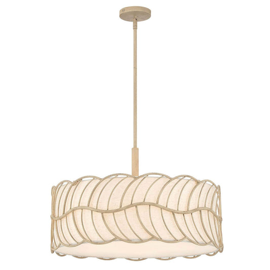 Golden Lighting Simbolo 24in 5-Light Pendant | Rustic Almond and Ivory Linen Fabric | Kitchen Island & Dining Room | Model 4501-5P AM