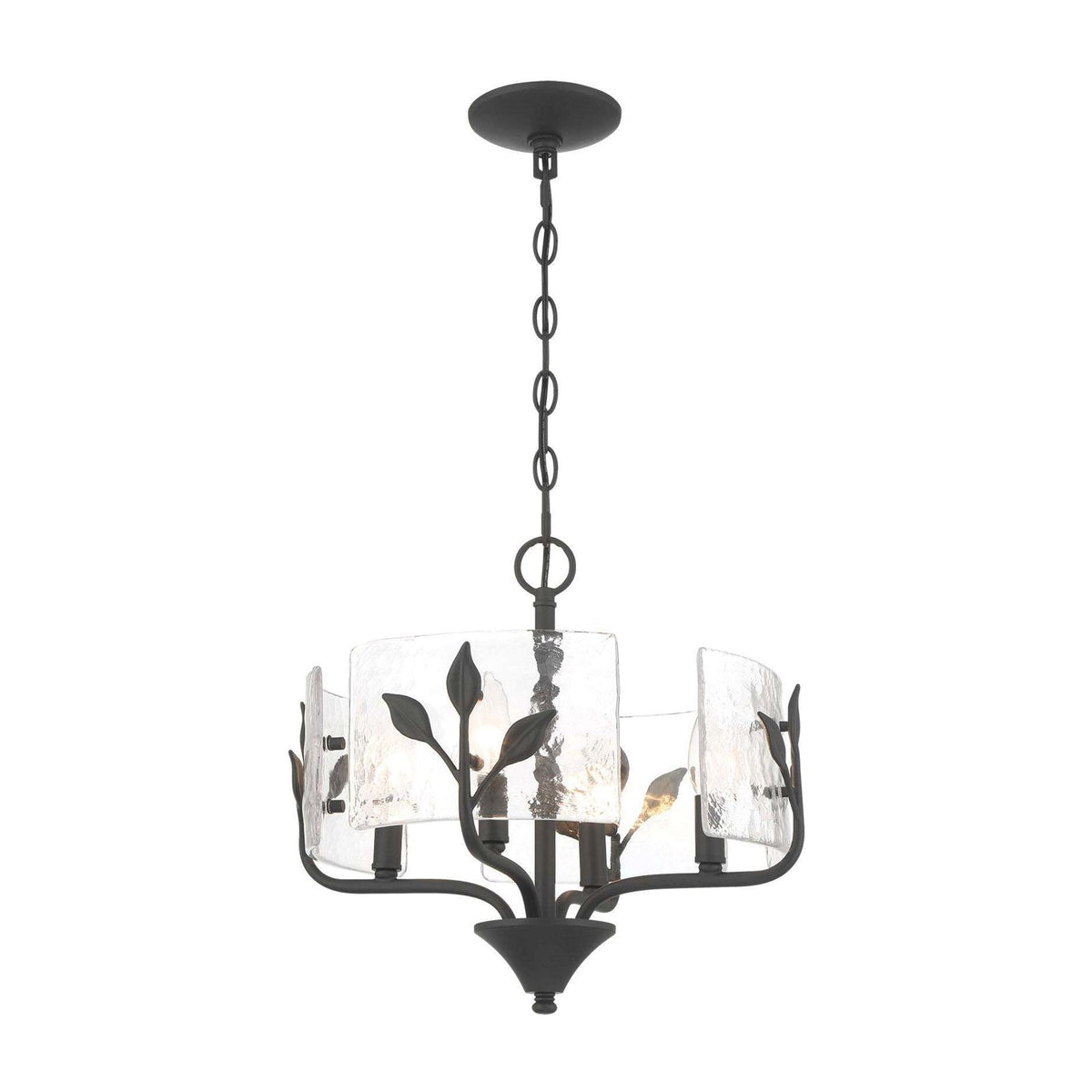 Golden Lighting Bloem 16in 4-Light Pendant | Rustic Natural Black and Hammered Water Glass | Kitchen & Entryway | Model 4503-4P NB-HWG