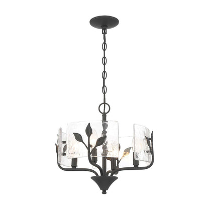 Golden Lighting Bloem 16in 4-Light Pendant | Rustic Natural Black and Hammered Water Glass | Kitchen & Entryway | Model 4503-4P NB-HWG