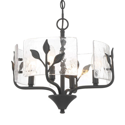 Golden Lighting Bloem 16in 4-Light Pendant | Rustic Natural Black and Hammered Water Glass | Kitchen & Entryway | Model 4503-4P NB-HWG