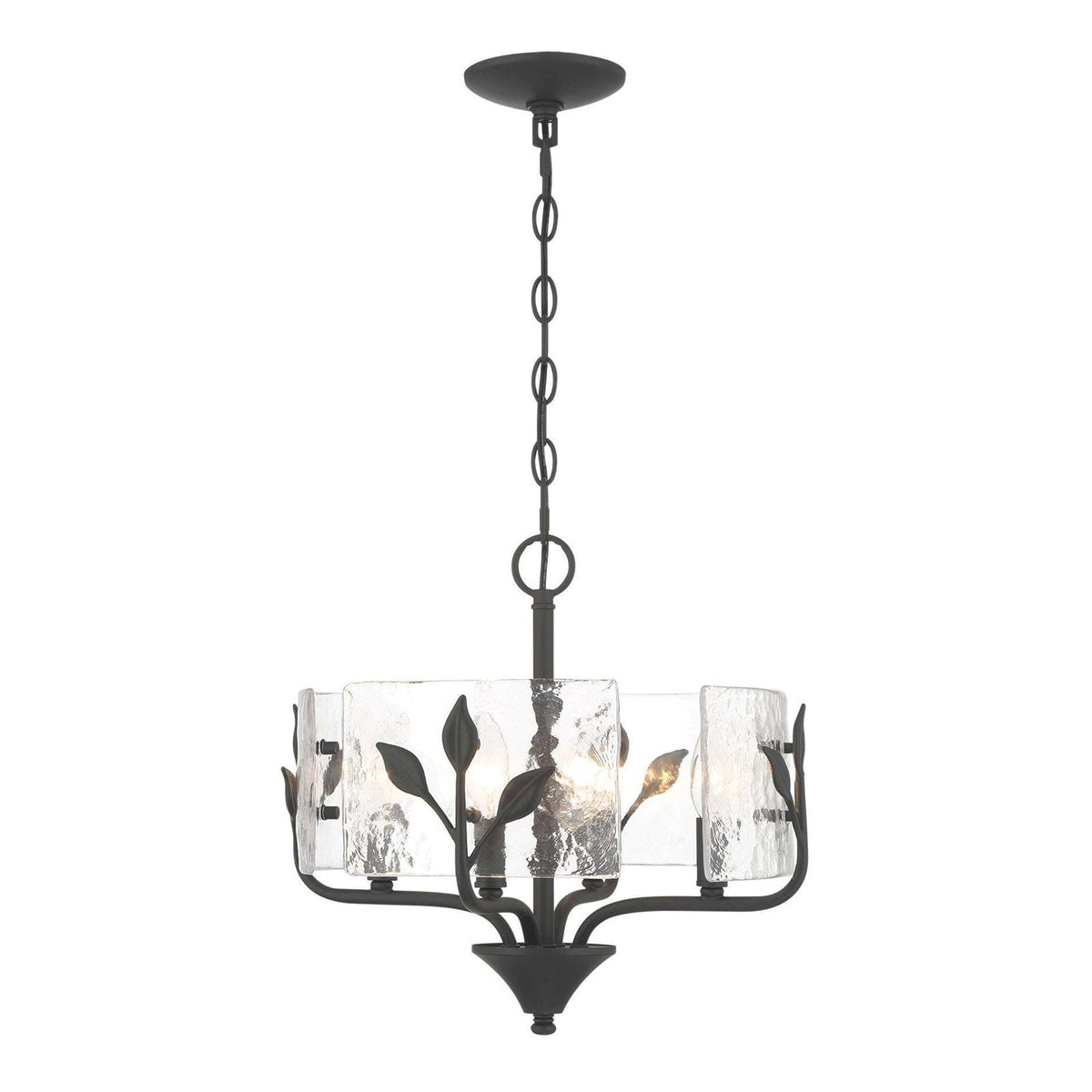Golden Lighting Bloem 16in 4-Light Pendant | Rustic Natural Black and Hammered Water Glass | Kitchen & Entryway | Model 4503-4P NB-HWG