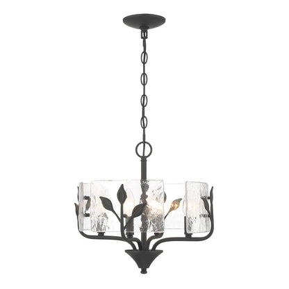 Golden Lighting Bloem 16in 4-Light Pendant | Rustic Natural Black and Hammered Water Glass | Kitchen & Entryway | Model 4503-4P NB-HWG