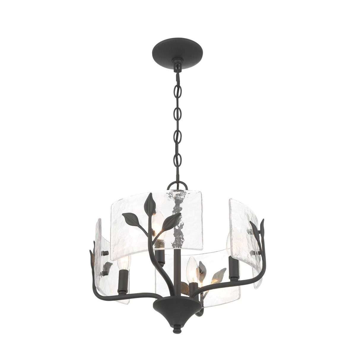 Golden Lighting Bloem 16in 4-Light Pendant | Rustic Natural Black and Hammered Water Glass | Kitchen & Entryway | Model 4503-4P NB-HWG