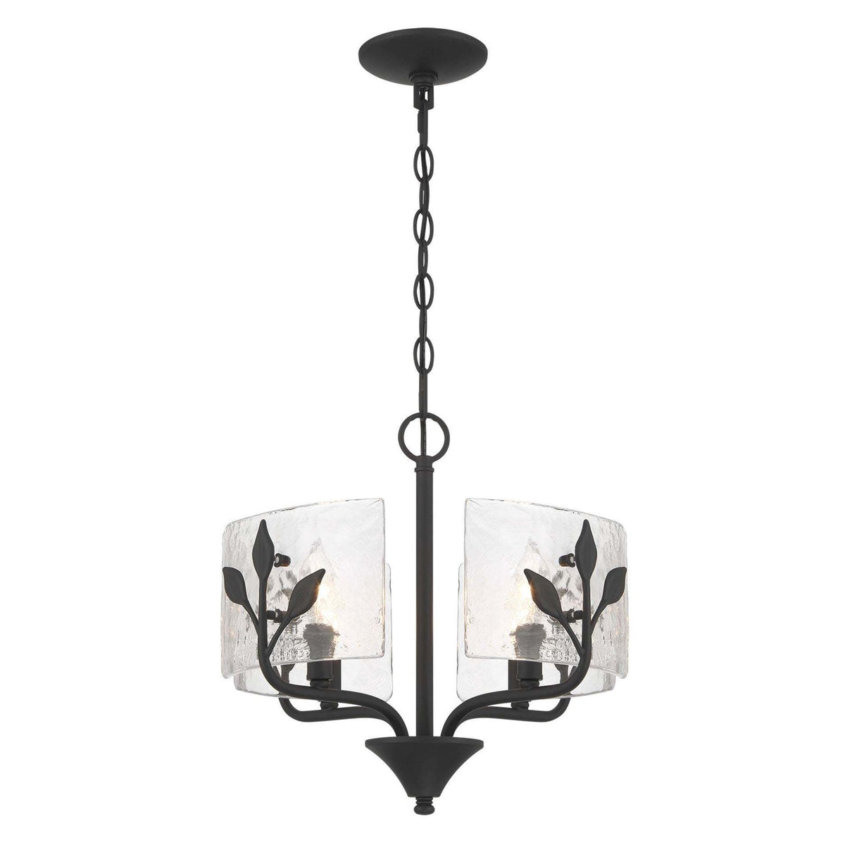 Golden Lighting Bloem 16in 4-Light Pendant | Rustic Natural Black and Hammered Water Glass | Kitchen & Entryway | Model 4503-4P NB-HWG