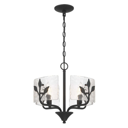 Golden Lighting Bloem 16in 4-Light Pendant | Rustic Natural Black and Hammered Water Glass | Kitchen & Entryway | Model 4503-4P NB-HWG