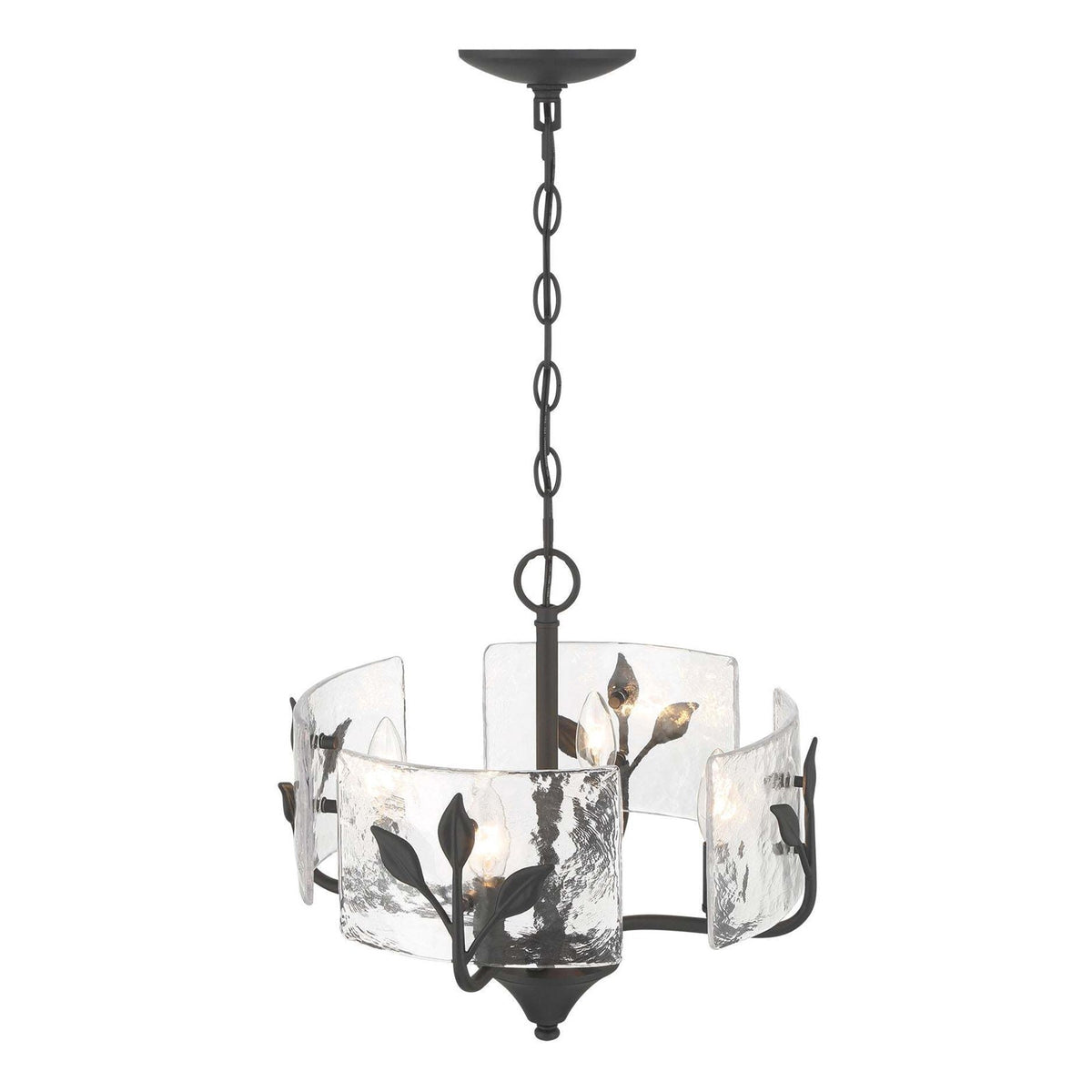 Golden Lighting Bloem 16in 4-Light Pendant | Rustic Natural Black and Hammered Water Glass | Kitchen & Entryway | Model 4503-4P NB-HWG