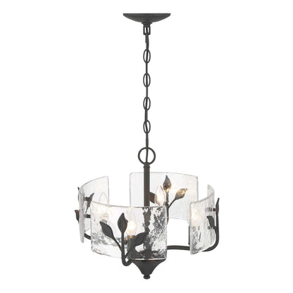 Golden Lighting Bloem 16in 4-Light Pendant | Rustic Natural Black and Hammered Water Glass | Kitchen & Entryway | Model 4503-4P NB-HWG