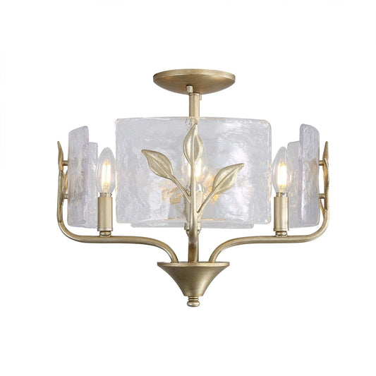 Golden Lighting Bloem 16in 4-Light Semi-Flush Mount | Rustic White Gold and Hammered Water Glass | Entryway & Bedroom | Model 4503-4SF WG-HWG