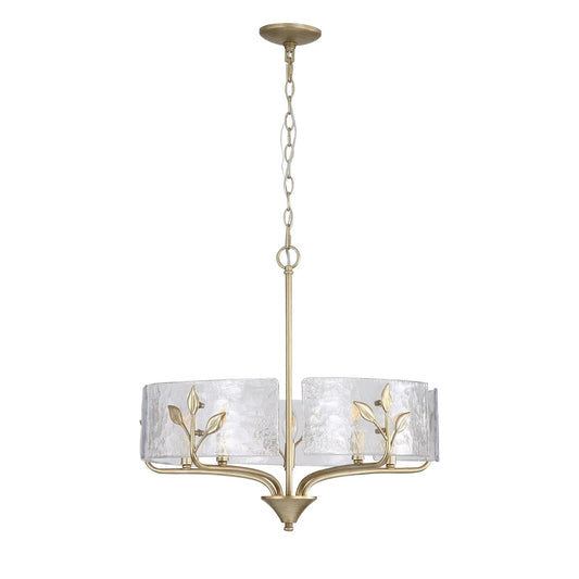 Golden Lighting Bloem 24in 5-Light Pendant | Rustic White Gold and Hammered Water Glass | Kitchen Island & Dining Room | Model 4503-5P WG-HWG