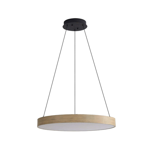 Golden Lighting Anello 24in LED Pendant | Modern Driftwood Wood-Look Drum | Kitchen Island & Dining Room | 23.63 x 23.63 x 2.13 in | Model 4963-24 DW