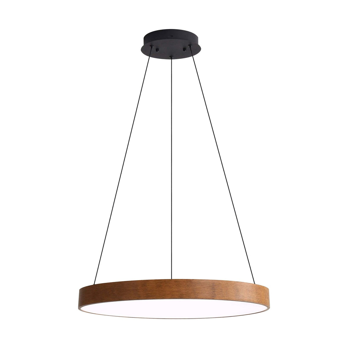 Golden Lighting Anello 24in 1-Light LED Pendant | Modern Walnut Wood-Look Drum | Kitchen Island & Dining Room | Model 4963-24 WA