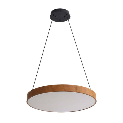 Golden Lighting Anello 24in 1-Light LED Pendant | Modern Walnut Wood-Look Drum | Kitchen Island & Dining Room | Model 4963-24 WA