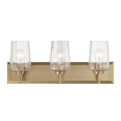 Golden Lighting Brilia 24in 3-Light Vanity Light | Transitional Brushed Champagne Brass and Clear Fluted Glass | Bathroom | Model 5189-BA3 BCB-FLT