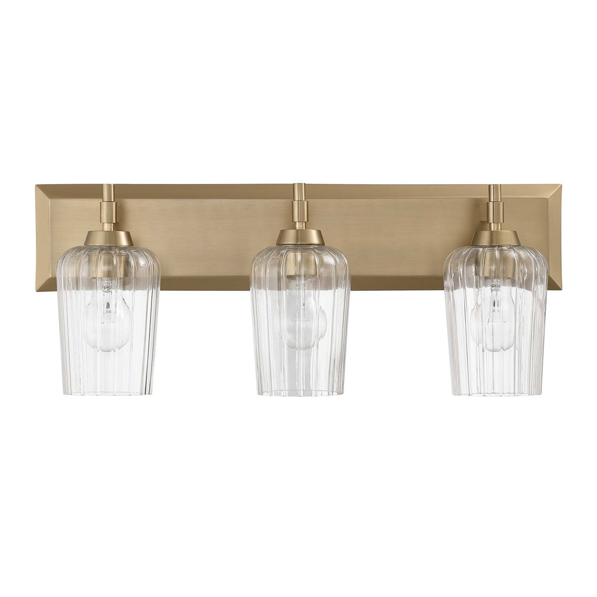 Golden Lighting Brilia 24in 3-Light Vanity Light | Transitional Brushed Champagne Brass and Clear Fluted Glass | Bathroom | Model 5189-BA3 BCB-FLT