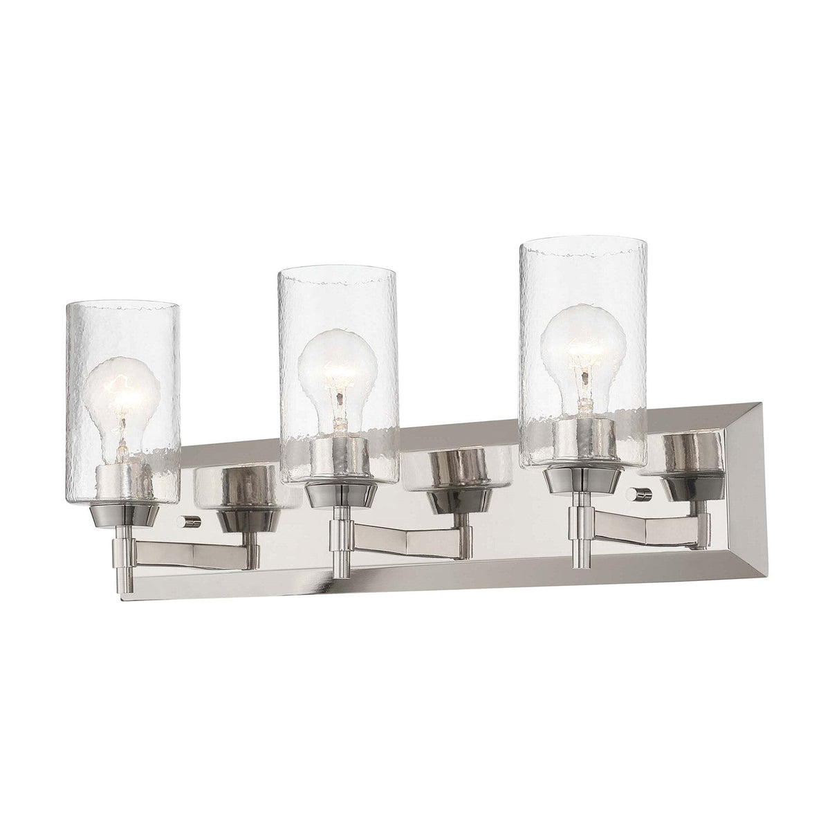 Golden Lighting Brilia 24in 3-Light Vanity Light | Transitional Polished Nickel and Hammered Water Glass | Bathroom | Model 5189-BA3 PN-HWG