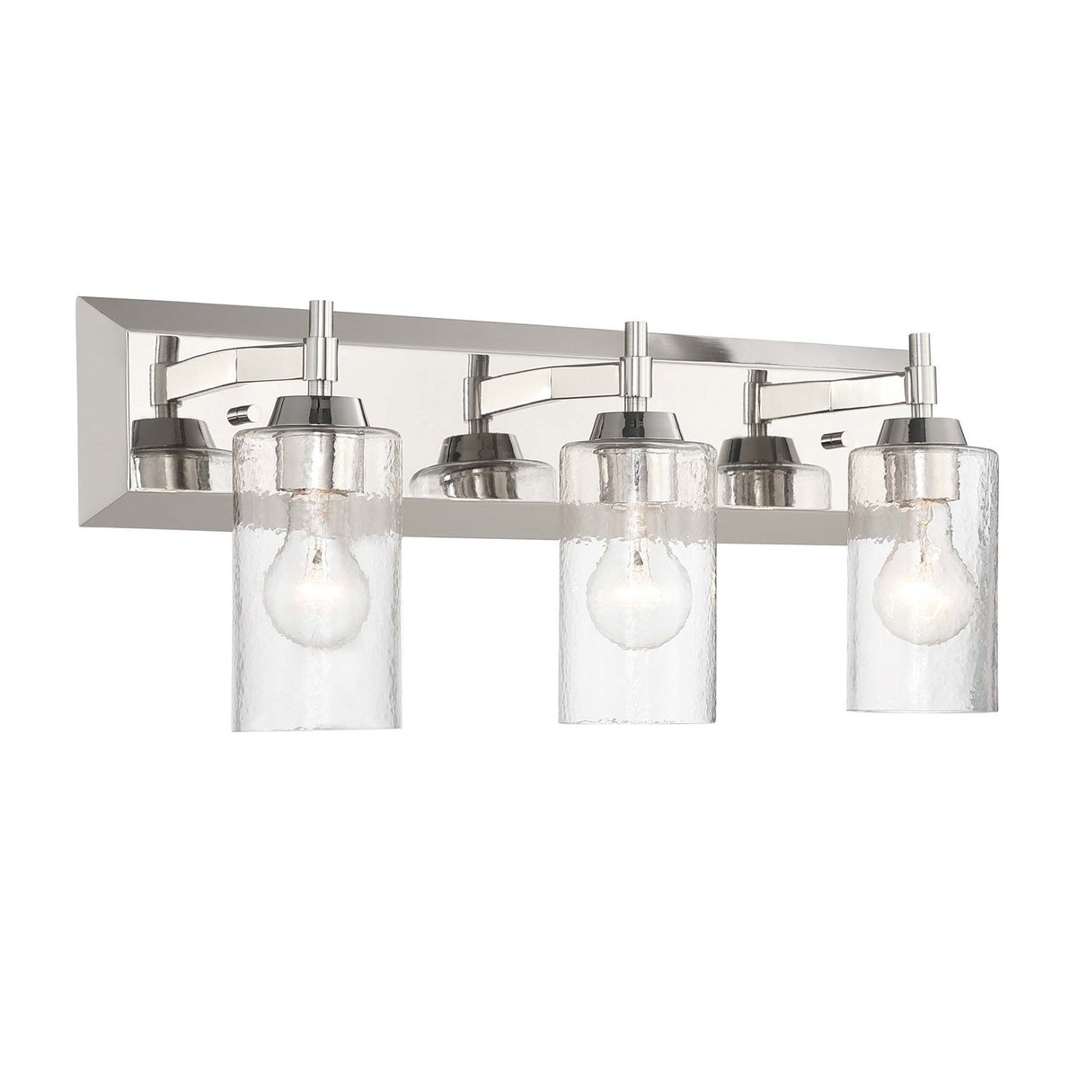 Golden Lighting Brilia 24in 3-Light Vanity Light | Transitional Polished Nickel and Hammered Water Glass | Bathroom | Model 5189-BA3 PN-HWG