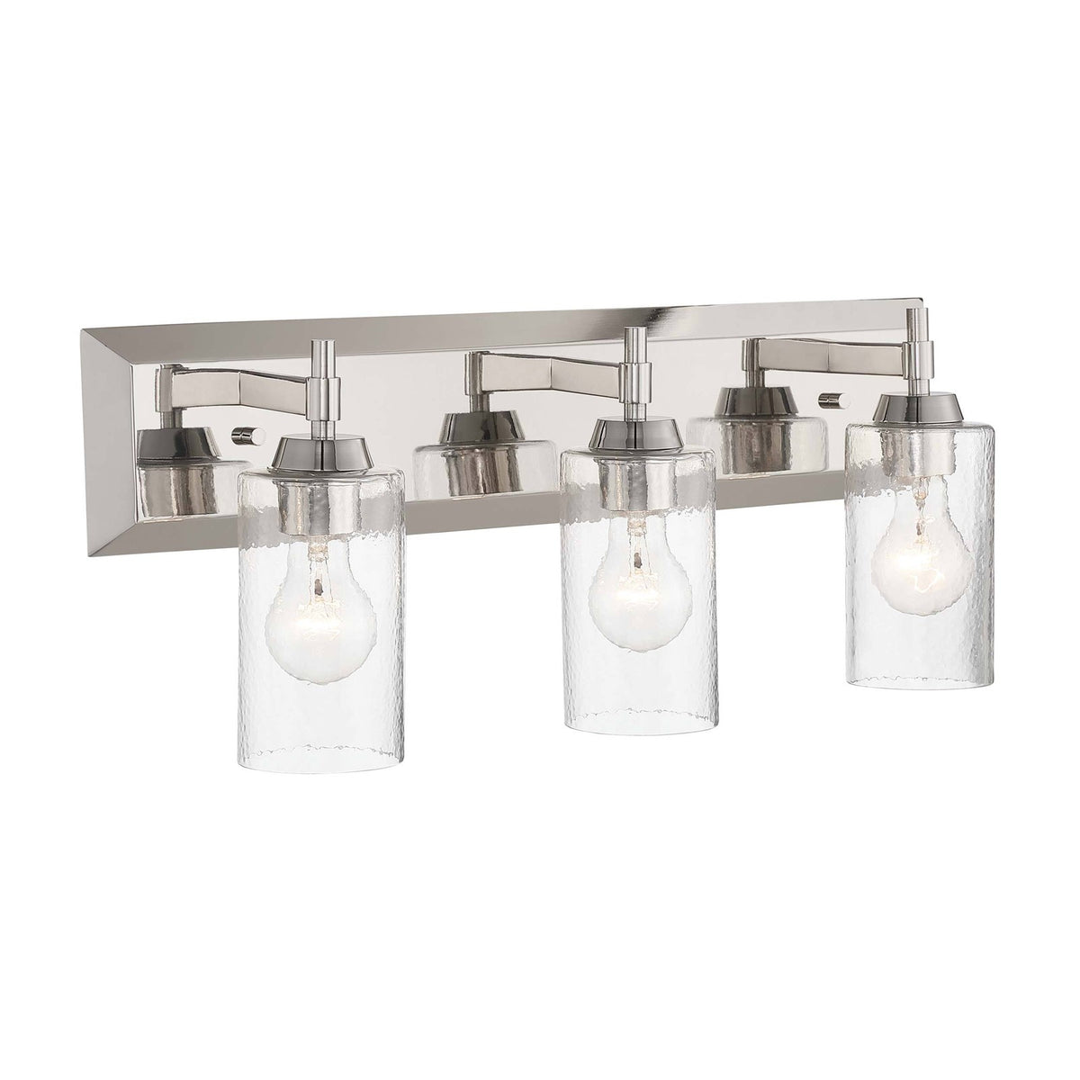 Golden Lighting Brilia 24in 3-Light Vanity Light | Transitional Polished Nickel and Hammered Water Glass | Bathroom | Model 5189-BA3 PN-HWG
