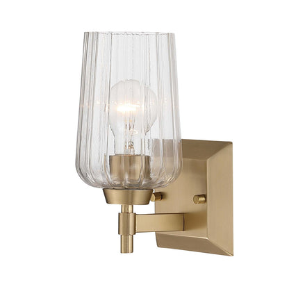Golden Lighting Brilia 9.25in 1-Light Wall Sconce | Transitional Brushed Champagne Brass and Clear Fluted Glass | Bathroom | Model 5189-WSC BCB-FLT