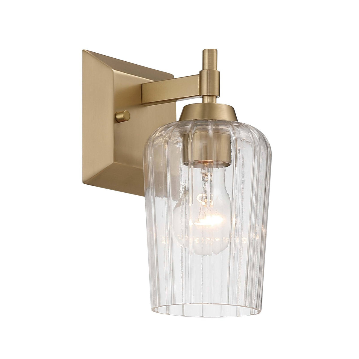 Golden Lighting Brilia 9.25in 1-Light Wall Sconce | Transitional Brushed Champagne Brass and Clear Fluted Glass | Bathroom | Model 5189-WSC BCB-FLT