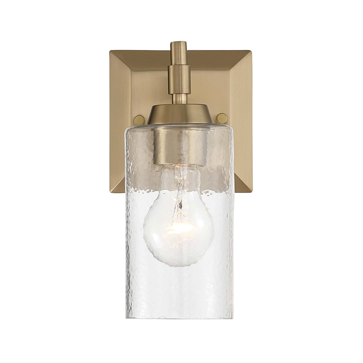 Golden Lighting Brilia 9in 1-Light Wall Sconce | Transitional Brushed Champagne Brass and Hammered Water Glass | Bathroom | Model 5189-WSC BCB-HWG