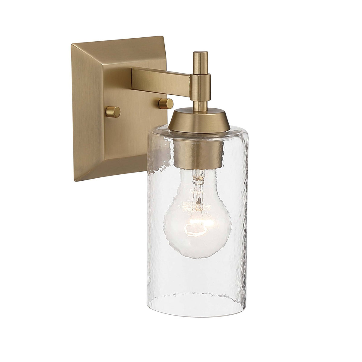 Golden Lighting Brilia 9in 1-Light Wall Sconce | Transitional Brushed Champagne Brass and Hammered Water Glass | Bathroom | Model 5189-WSC BCB-HWG