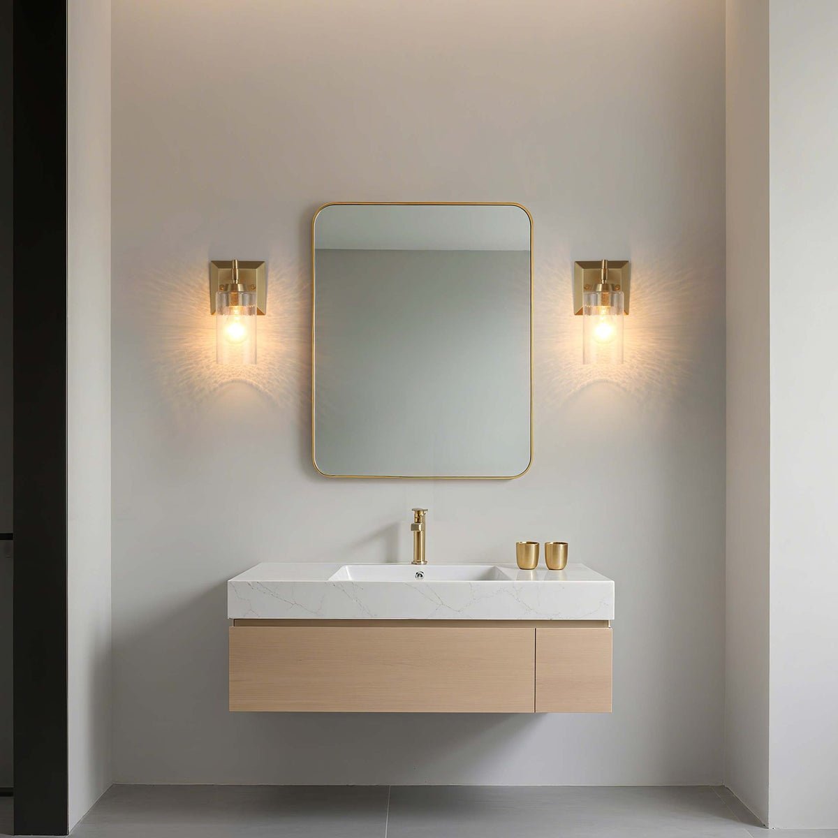 Golden Lighting Brilia 9in 1-Light Wall Sconce | Transitional Brushed Champagne Brass and Hammered Water Glass | Bathroom | Model 5189-WSC BCB-HWG