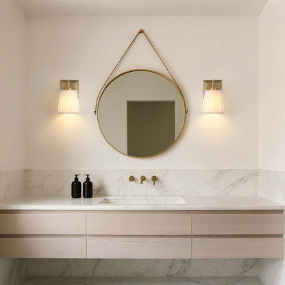 Golden Lighting Brilia 1-Light Wall Sconce | Transitional Brushed Champagne Brass and Pleated Fabric | Bathroom & Hallway | Model 5189-WSC BCB-PLT